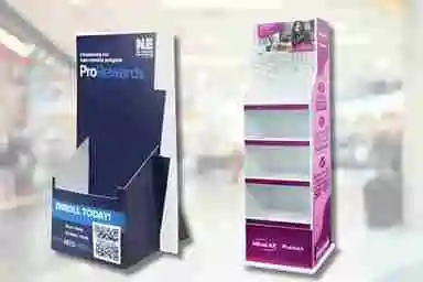 image displays two examples of Point-of-Purchase (POP) displays, which are marketing tools designed to attract customer attention and encourage product purchases in retail settings